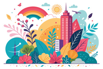 autumn landscape with trees colorful abstract pattern background. template summer concept. vector illustration	
