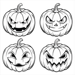 Halloween pumpkin line art set black and white collection