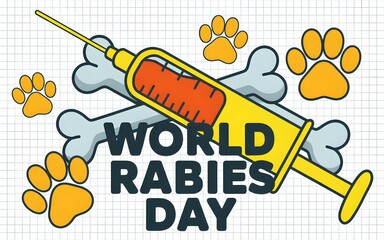 World rabies day syringe and paw prints illustration for animal health awareness