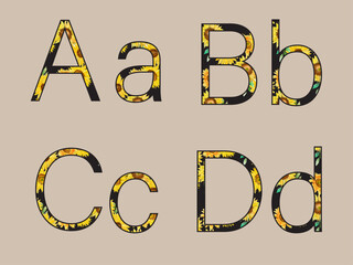 alphabets with sunflowers pattern