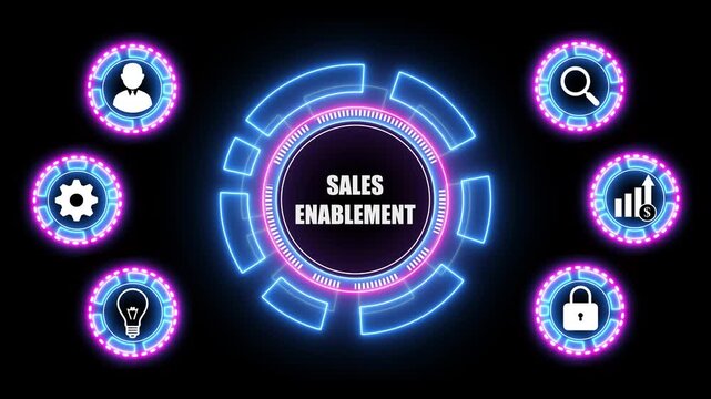 person holding a sales enablement concept with icons.