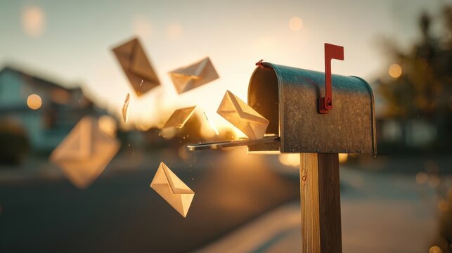 Mailbox Overflowing with Letters at Sunset