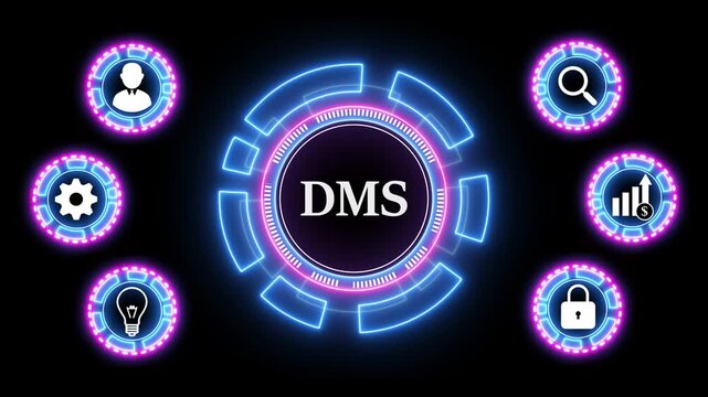 Document management DMS System Digital rights management. Business, Technology, business insights from large data sets. Animated data analytics banner web icons isolated