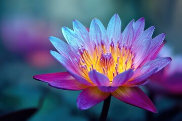 Vibrant water lily blossoms in vivid colors create a serene backdrop for tranquility and reflection in a natural setting