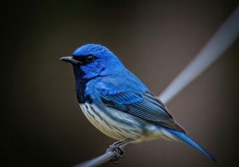Vector art of a vibrant blue bird with black and white markings perched on a branch