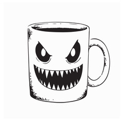 Scary Halloween Mug Logo with Festive Face Spooky Design Vector Illustration Art