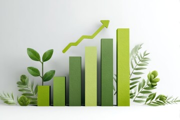Dynamic green bar charts illustrate positive trends in growth with greenery and upward arrows representing progress in various sectors