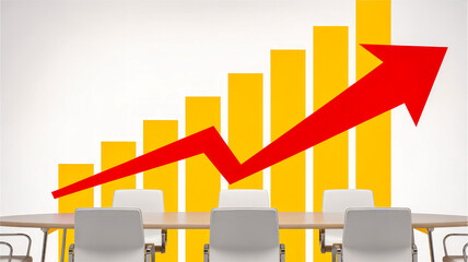 Business growth chart with conference room graph arrow