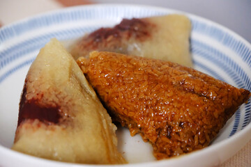 Chinese zongzi on a plate. Traditional food in China