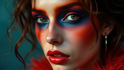 Bold Artistic Makeup Transformation Showcasing Vibrant Color and Expressive Eyes