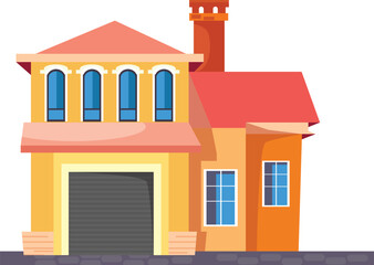 vector illustration of a orange and pink house
