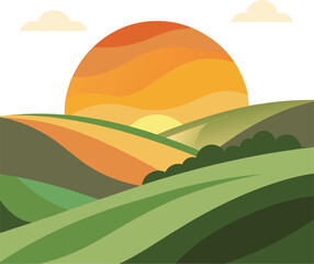 Rolling Hills at Sunrise Vector Art