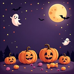 halloween background with pumpkin and ghost 