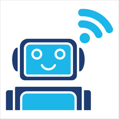 Robot Icon In Blue Monochrome Flat Design, Vector Illustration