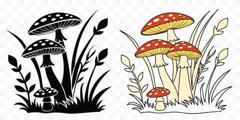 Charming Mushroom Illustration with Contrasting Color Schemes and Artistic Flair a Nature Inspired Design