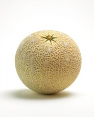 Fresh Ripe Cantaloupe Melon with Intricate Textured Skin on White Background