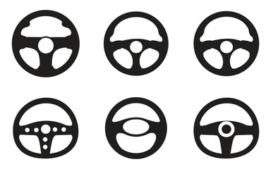 Realistic Car Steering Wheel Icon Set – Vector Symbols of Auto and Truck Driving Equipment