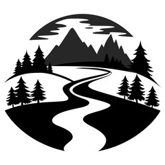 Obraz premium River & Lake Silhouette Vector