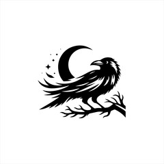 Obraz premium Raven on a branch at night