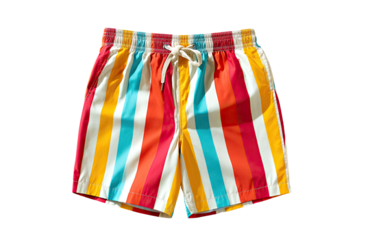 Colorful striped swim trunks