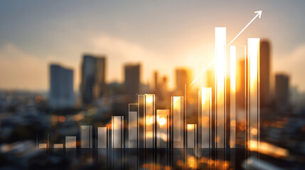 Business chart overlaying sunlit cityscape, showcasing growth and opportunity