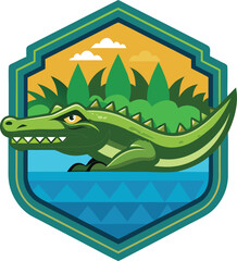 Obraz premium swamp crocodile in water badge clean white background