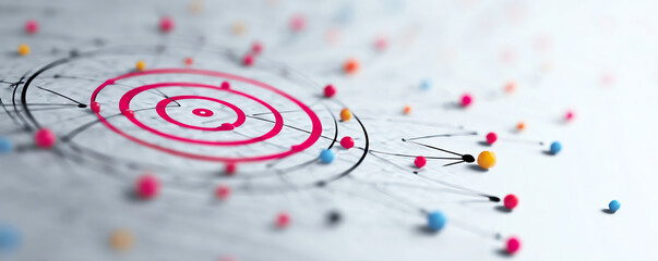 Bright data points connecting to form target white background, creating sense of focus