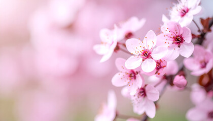 Fototapeta premium Delicate Pink Cherry Blossoms Macro Photography Soft Focus Spring Floral Background
