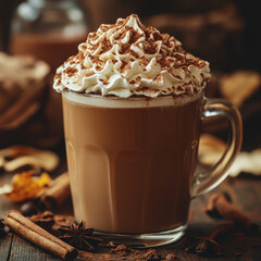 Hot chocolate with whipped cream and cinnamon.