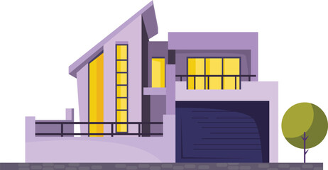 vector illustration of a purple house with yellow lights