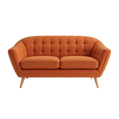 Fototapeta premium Isolated retro orange couch showcases inviting curves and subtle tufting for modern living room