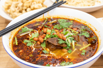 Spicy beef noodle soup in Chinese style