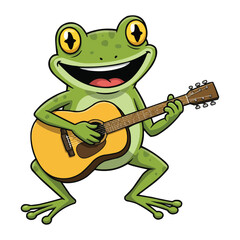 Naklejka premium Happy Cartoon Frog Playing Acoustic Guitar
