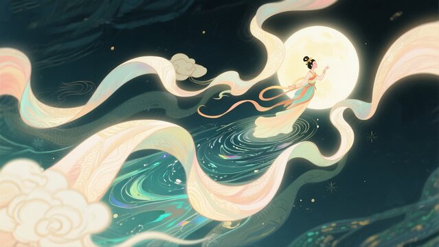 Chang'e Flying to the Moon - Themed Illustration