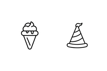 Ice cream cone and party hat icons dessert sweet