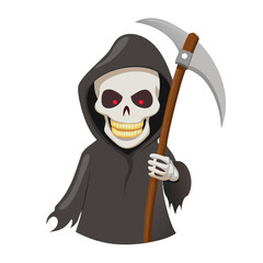 Obraz premium Cartoon grim reaper with a scythe isolated on white background