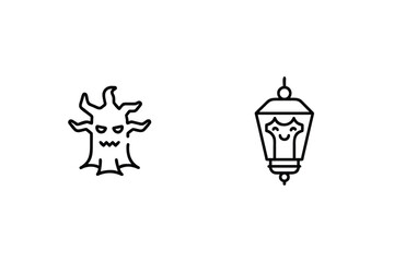Spooky tree and happy lantern icons halloween haunted