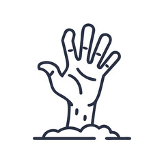 Zombie hand rising from the grave outline isolated on white background