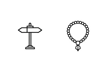 Directional signpost and beaded necklace crossroads