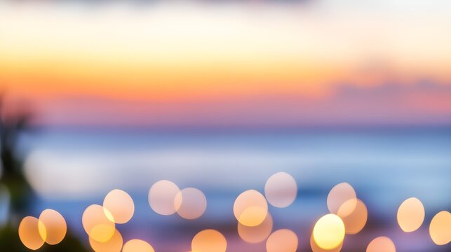 Serene sunset beach bokeh blurred lightscape