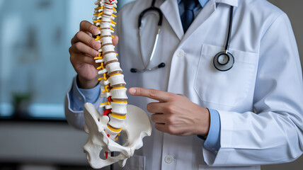 Expert doctor explaining spinal anatomy, offering medical insights for back pain relief and wellness tips