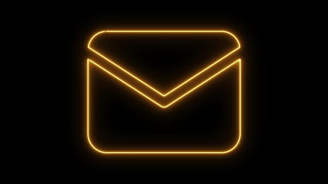 Neon glowing message box line icon animation text chat box sign symbol on black background 4k