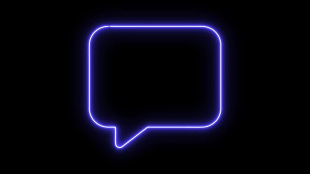 Neon glowing message box line icon animation text chat box sign symbol on black background 4k