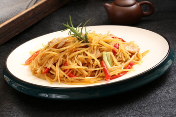 Chinese cuisine, Cantonese cuisine, stir fried pork with shredded potatoes