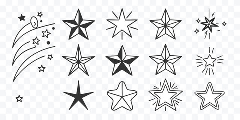 Variety of Hand Drawn Star Doodles for Design Elements and Celebratory Occasions Vector Illustration