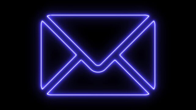 Neon glowing message box line icon animation text chat box sign symbol on black background 4k