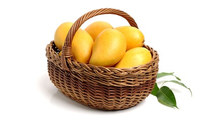 Ripe Mangoes in a Hand-Woven Basket