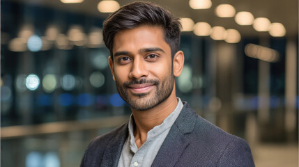 Fototapeta premium Young indian businessman standing confidently at office