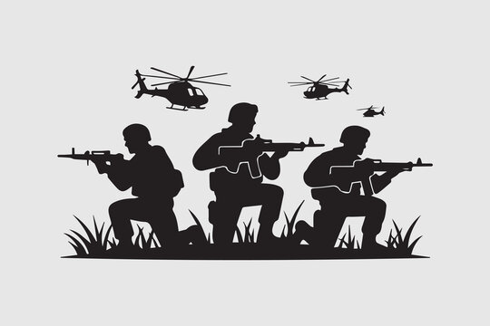 black soldiers kneeling with helicopters clip art preview
