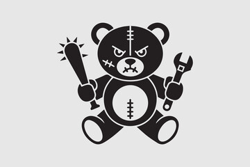 angry teddy bear silhouette illustration vector